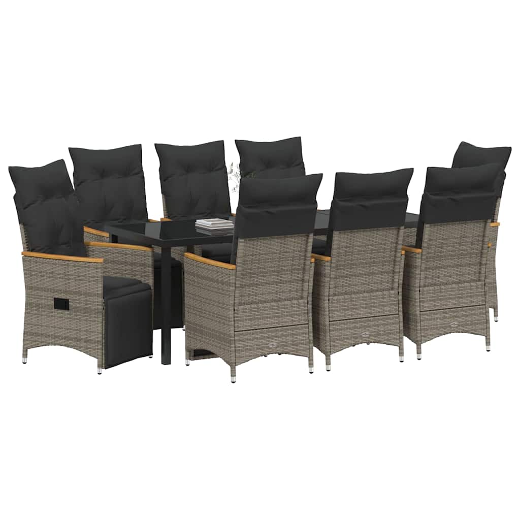 Garten Essgruppe mit Kissen 9 pcs Grau Poly-Rattan