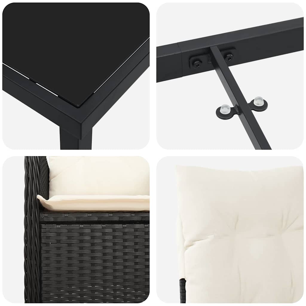 Garten Essgruppe 3 pcs Schwarz Poly-Rattan