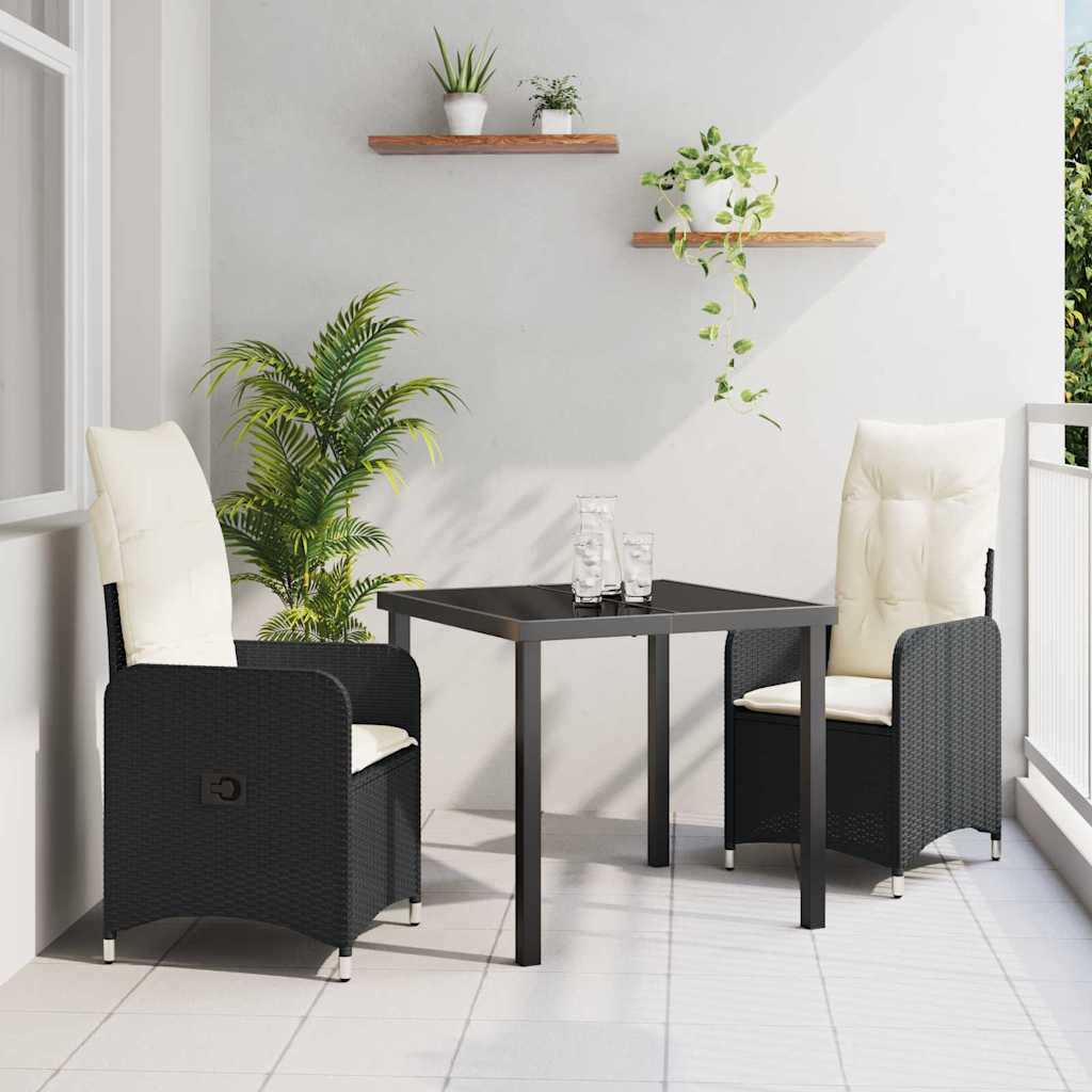 Garten Essgruppe 3 pcs Schwarz Poly-Rattan