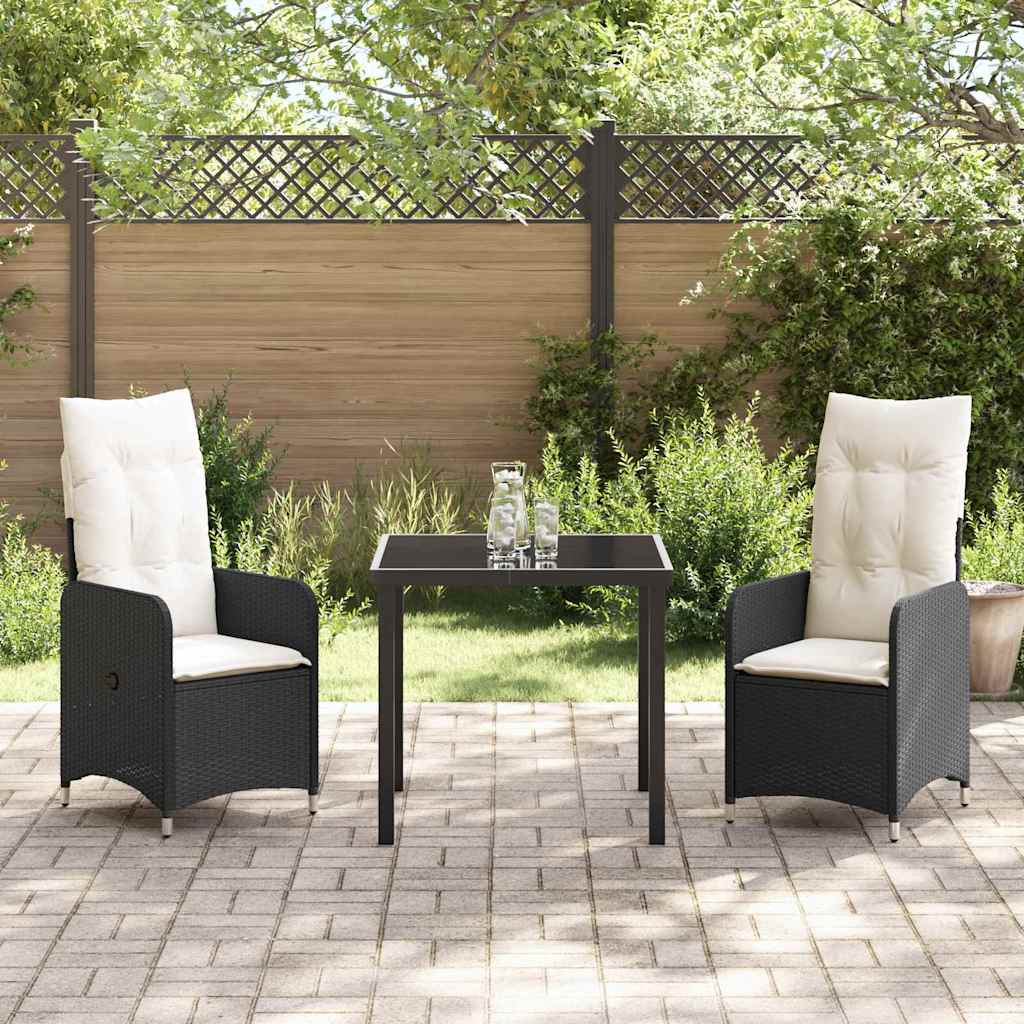 Garten Essgruppe 3 pcs Schwarz Poly-Rattan