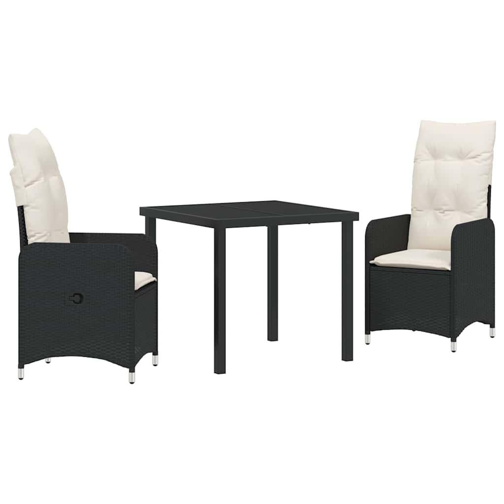 Garten Essgruppe 3 pcs Schwarz Poly-Rattan