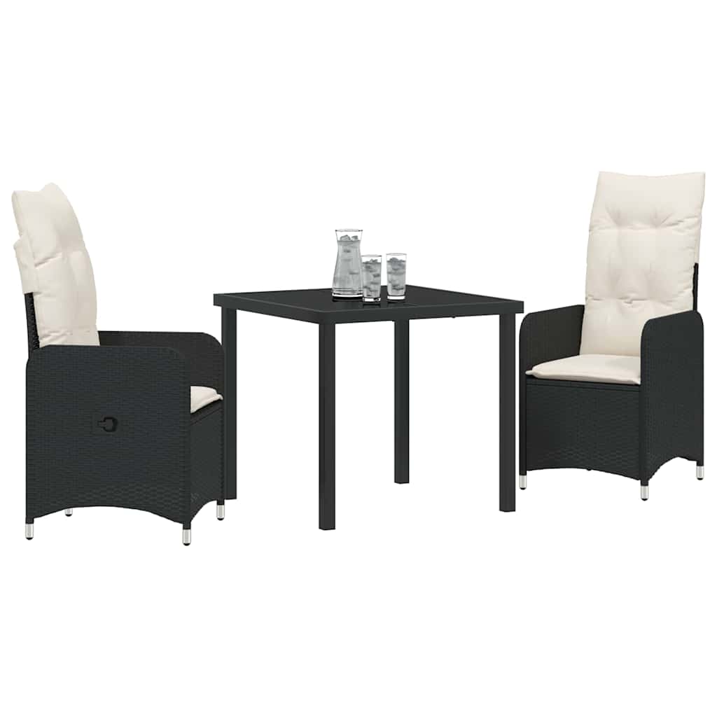 Garten Essgruppe 3 pcs Schwarz Poly-Rattan