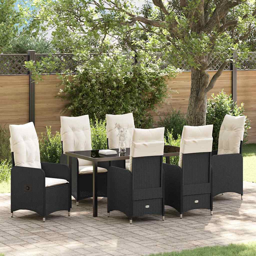 Garten Essgruppe 7 pcs Schwarz Poly-Rattan