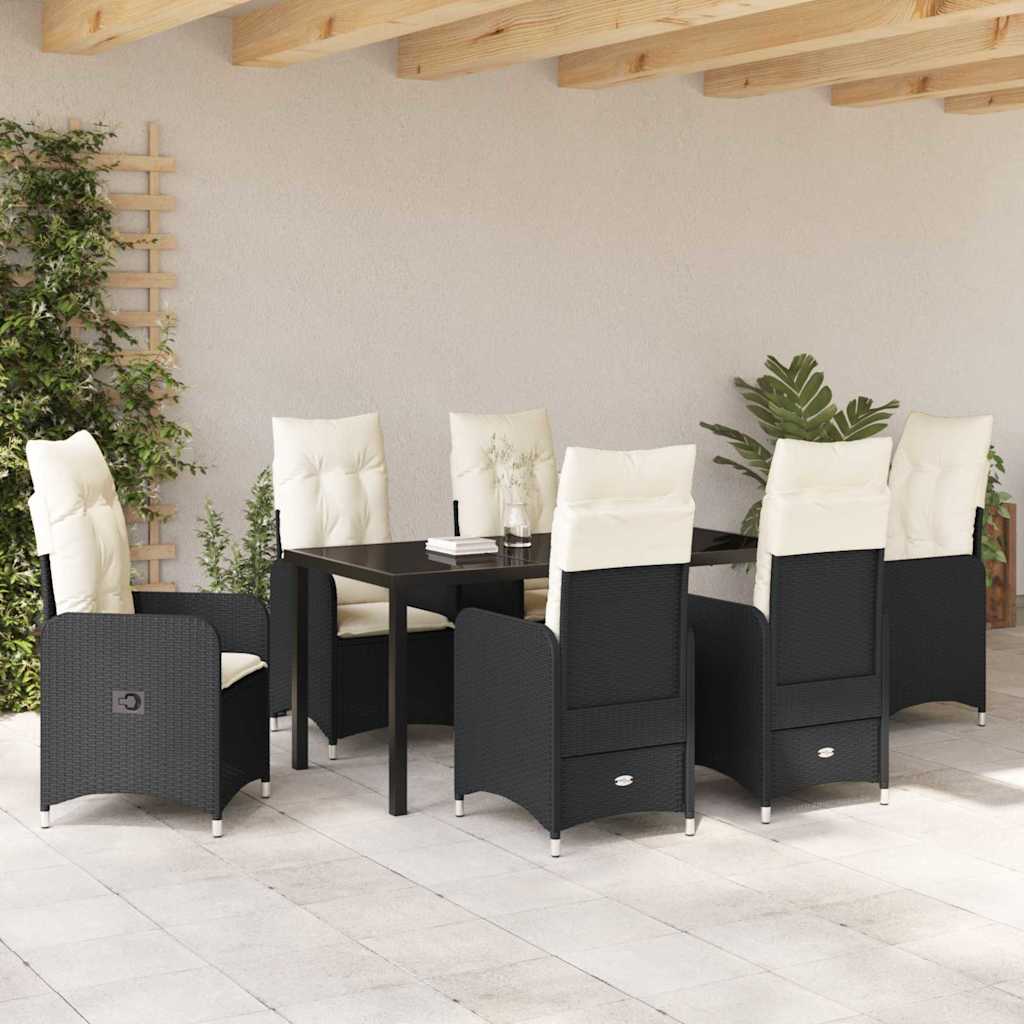Garten Essgruppe 7 pcs Schwarz Poly-Rattan