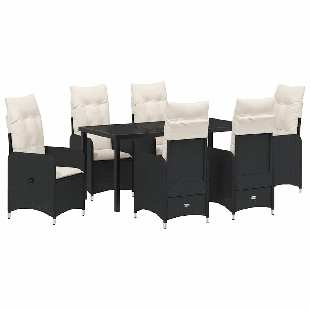 Garten Essgruppe 7 pcs Schwarz Poly-Rattan