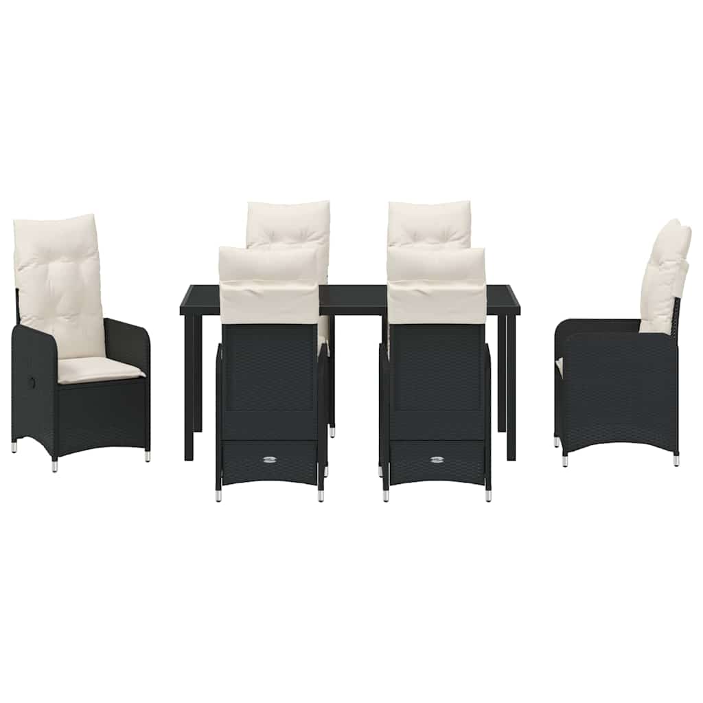 Garten Essgruppe 7 pcs Schwarz Poly-Rattan