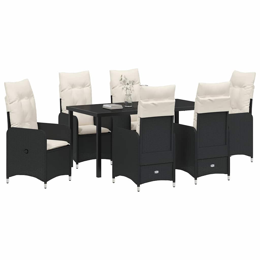 Garten Essgruppe 7 pcs Schwarz Poly-Rattan