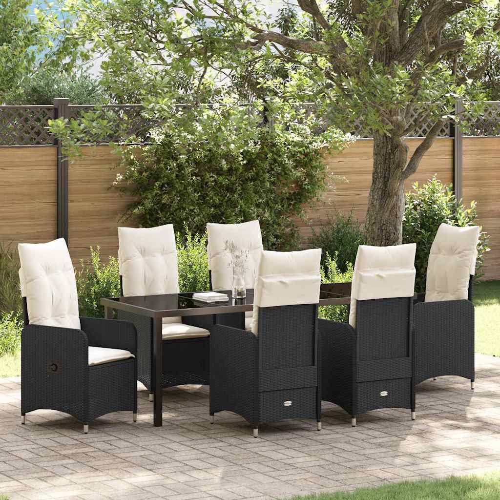 Garten Essgruppe 7 pcs Schwarz Poly-Rattan