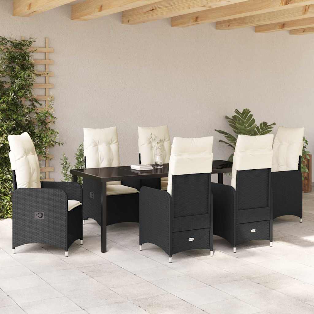 Garten Essgruppe 7 pcs Schwarz Poly-Rattan
