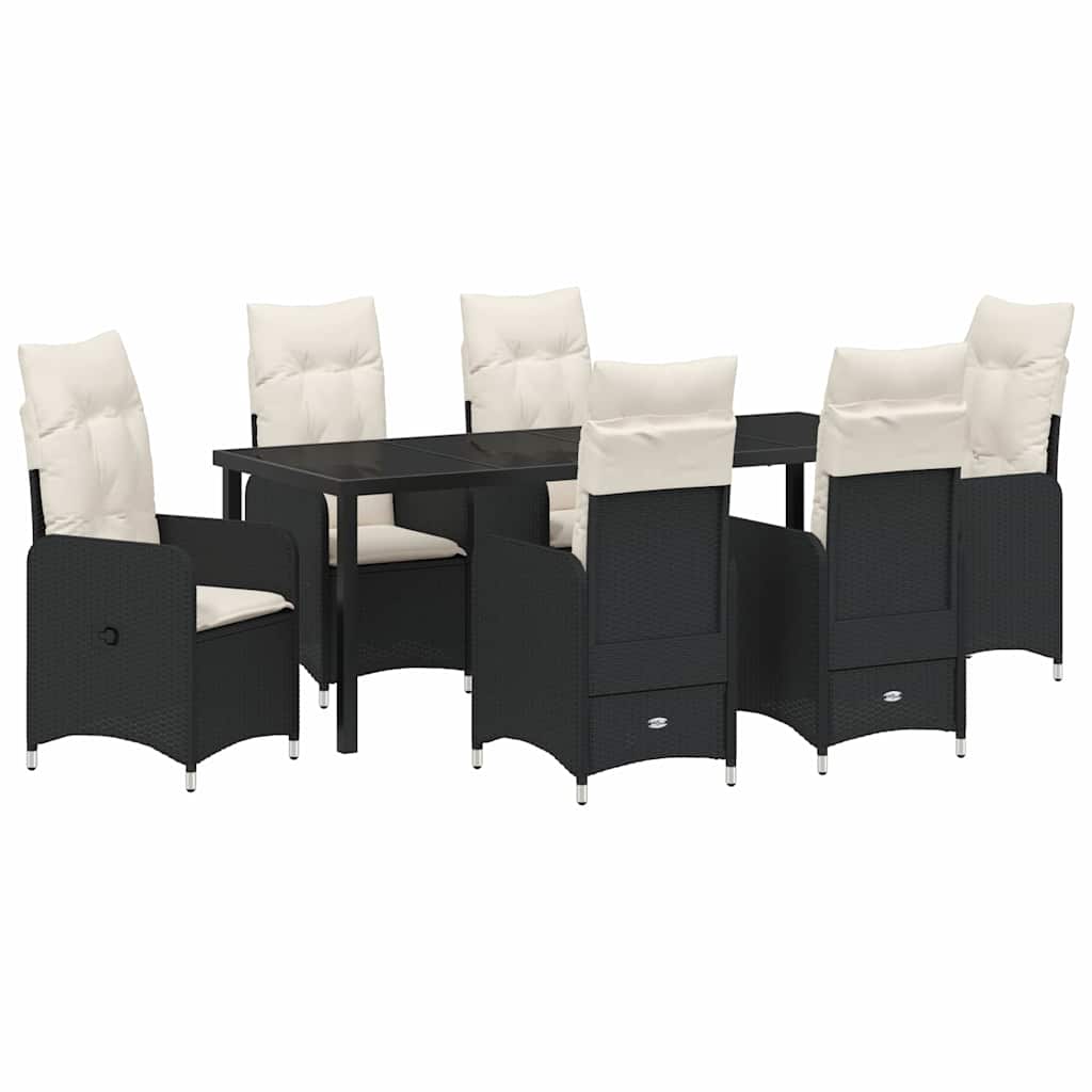 Garten Essgruppe 7 pcs Schwarz Poly-Rattan