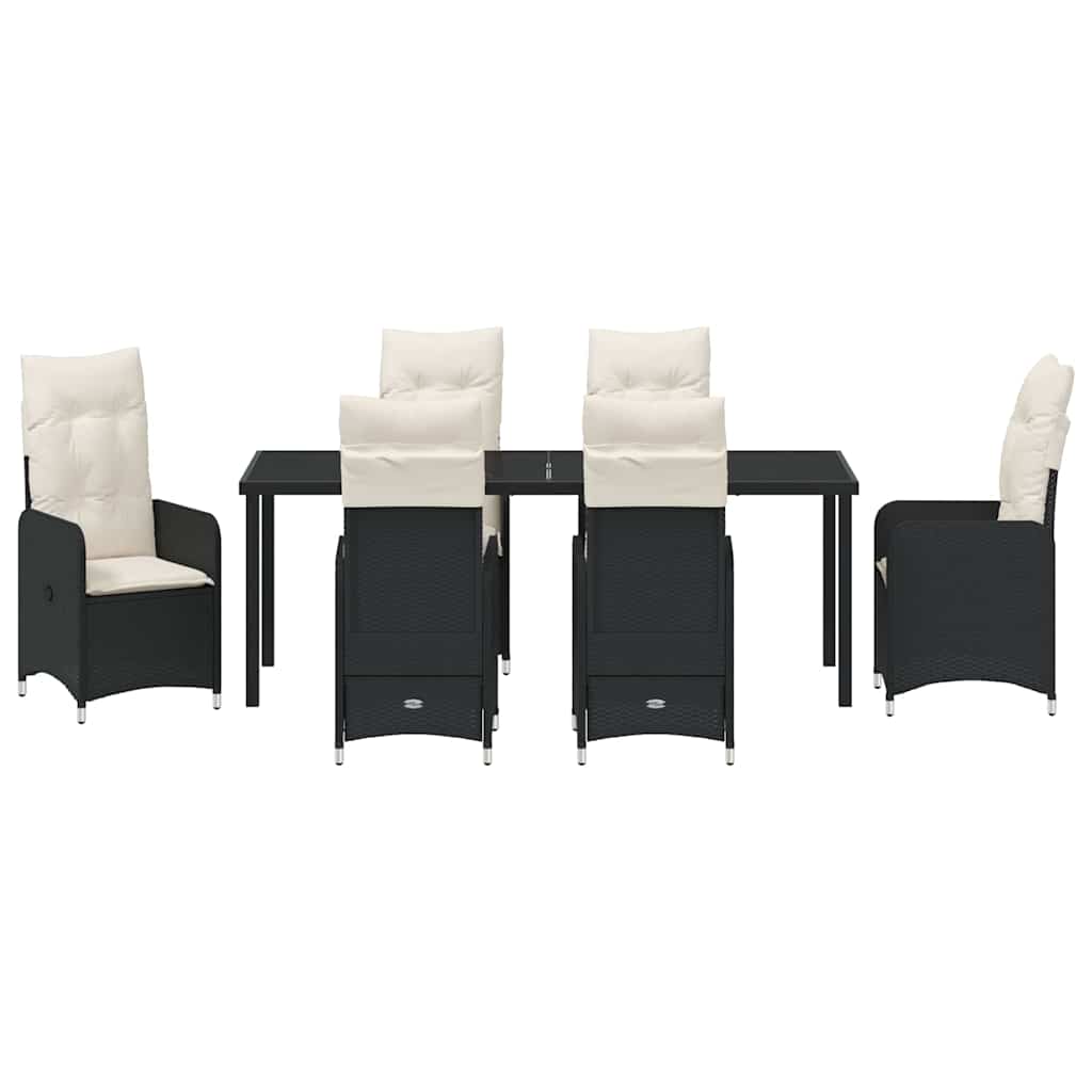 Garten Essgruppe 7 pcs Schwarz Poly-Rattan