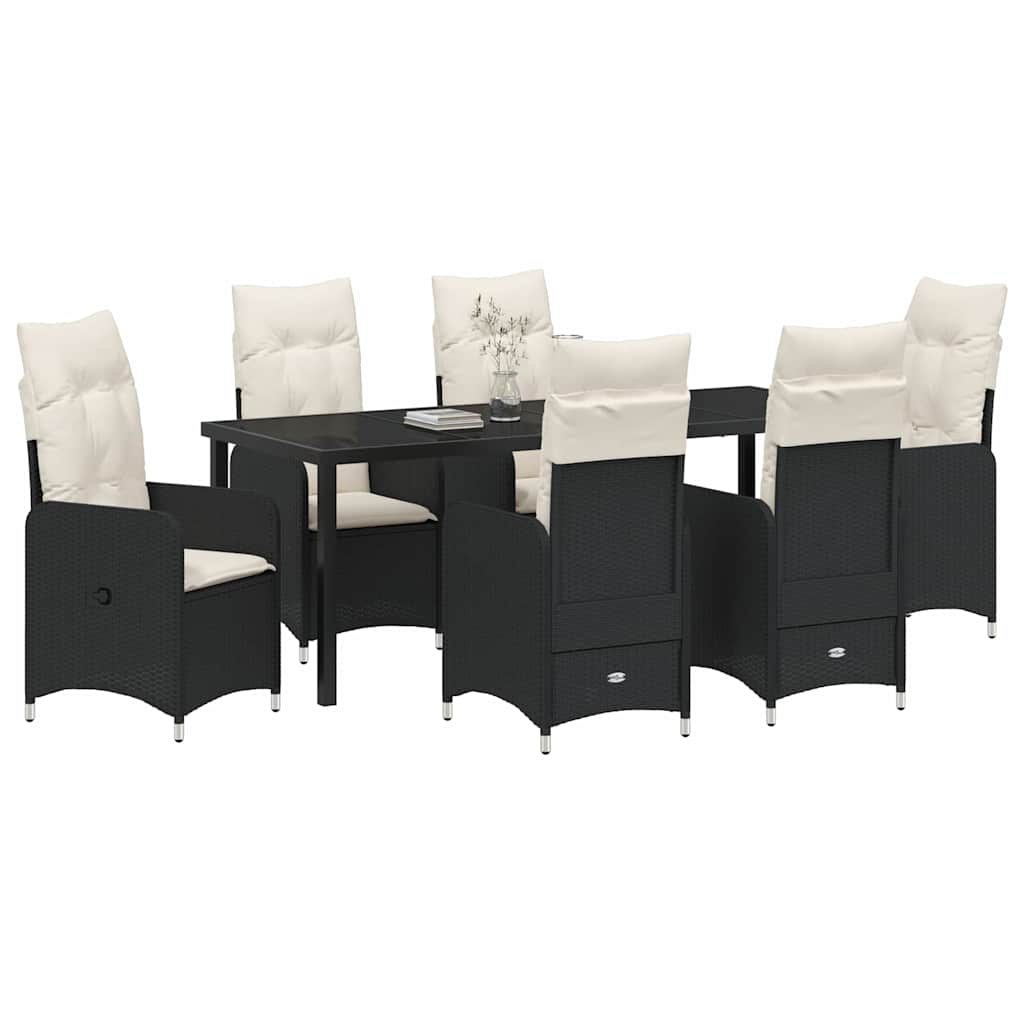 Garten Essgruppe 7 pcs Schwarz Poly-Rattan