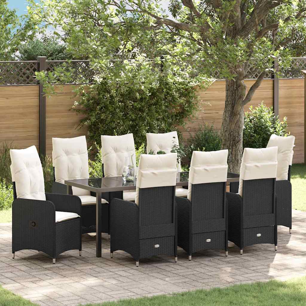 Garten Essgruppe 9 pcs Schwarz Poly-Rattan