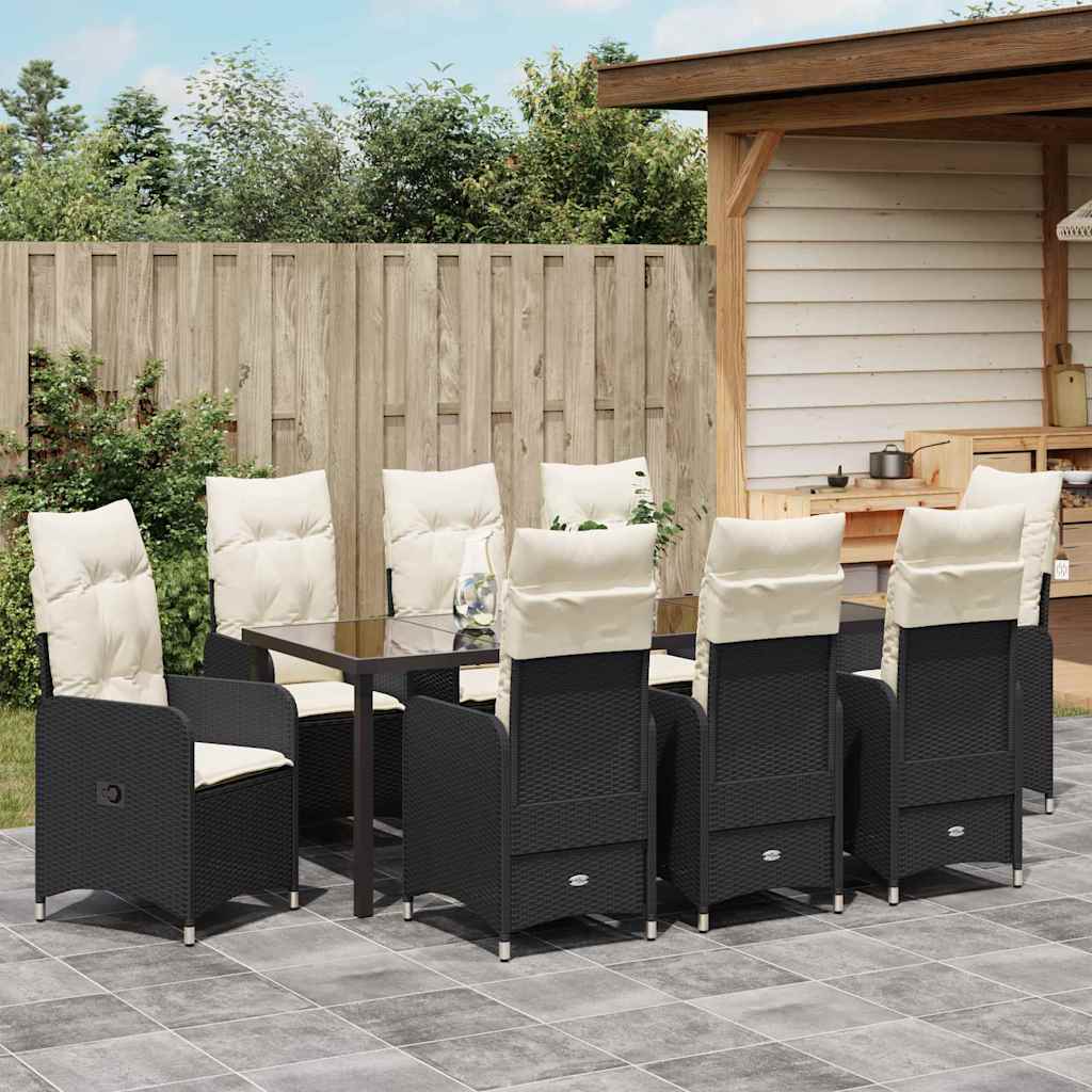 Garten Essgruppe 9 pcs Schwarz Poly-Rattan