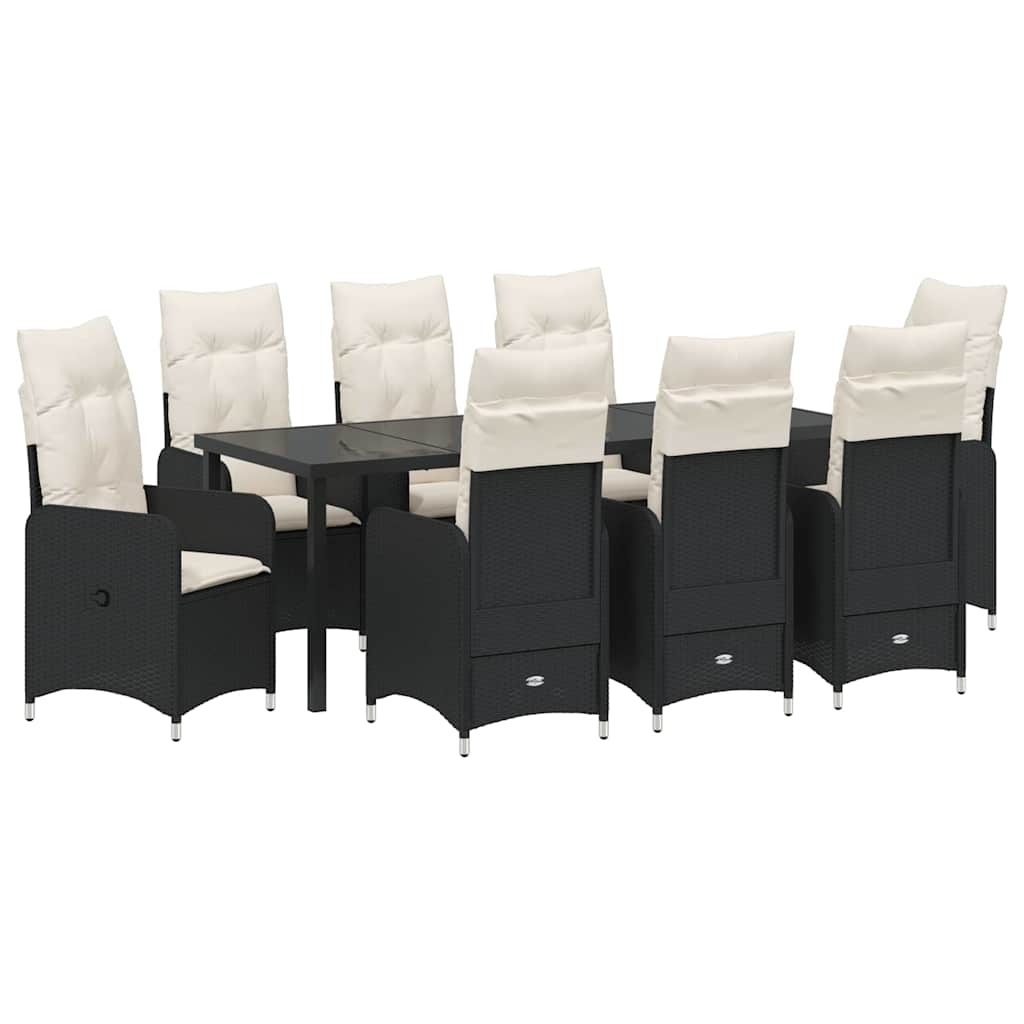 Garten Essgruppe 9 pcs Schwarz Poly-Rattan
