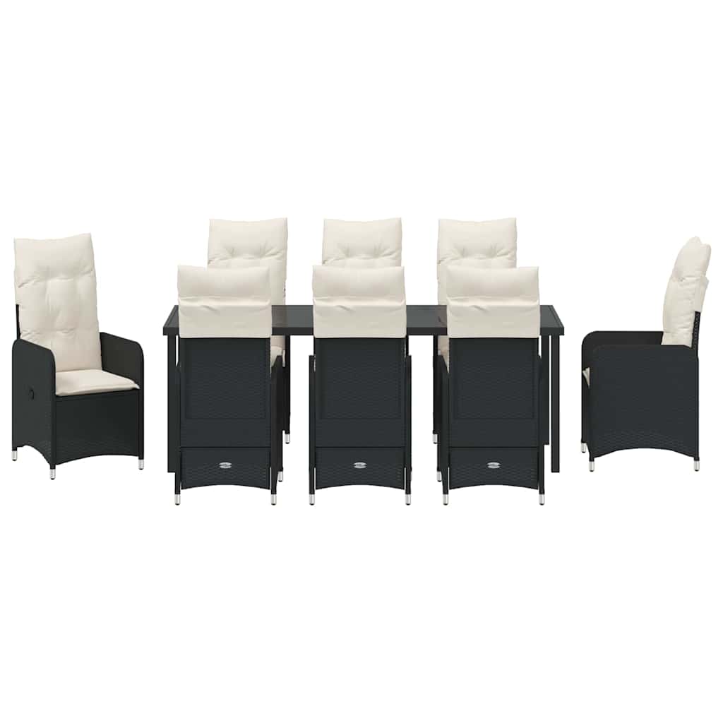 Garten Essgruppe 9 pcs Schwarz Poly-Rattan