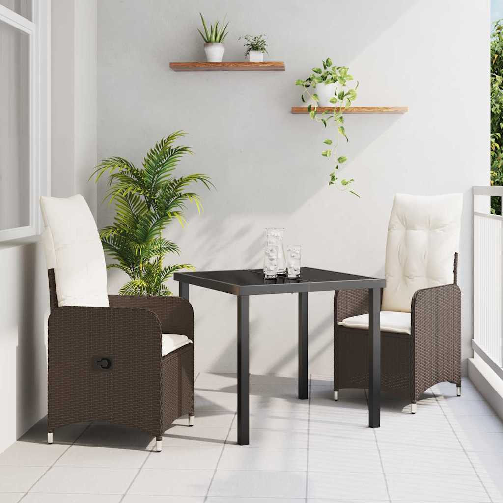 Garten Essgruppe 3 pcs Braun Poly-Rattan