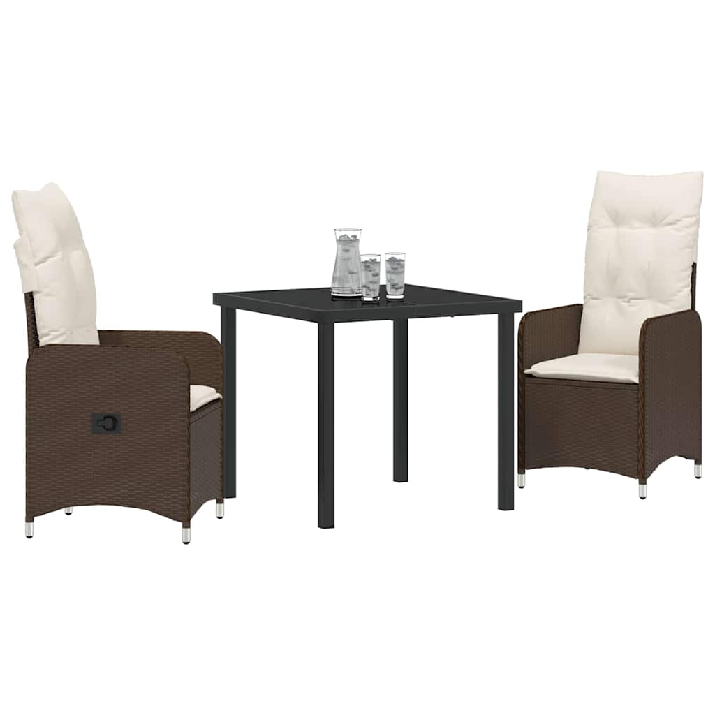 Garten Essgruppe 3 pcs Braun Poly-Rattan