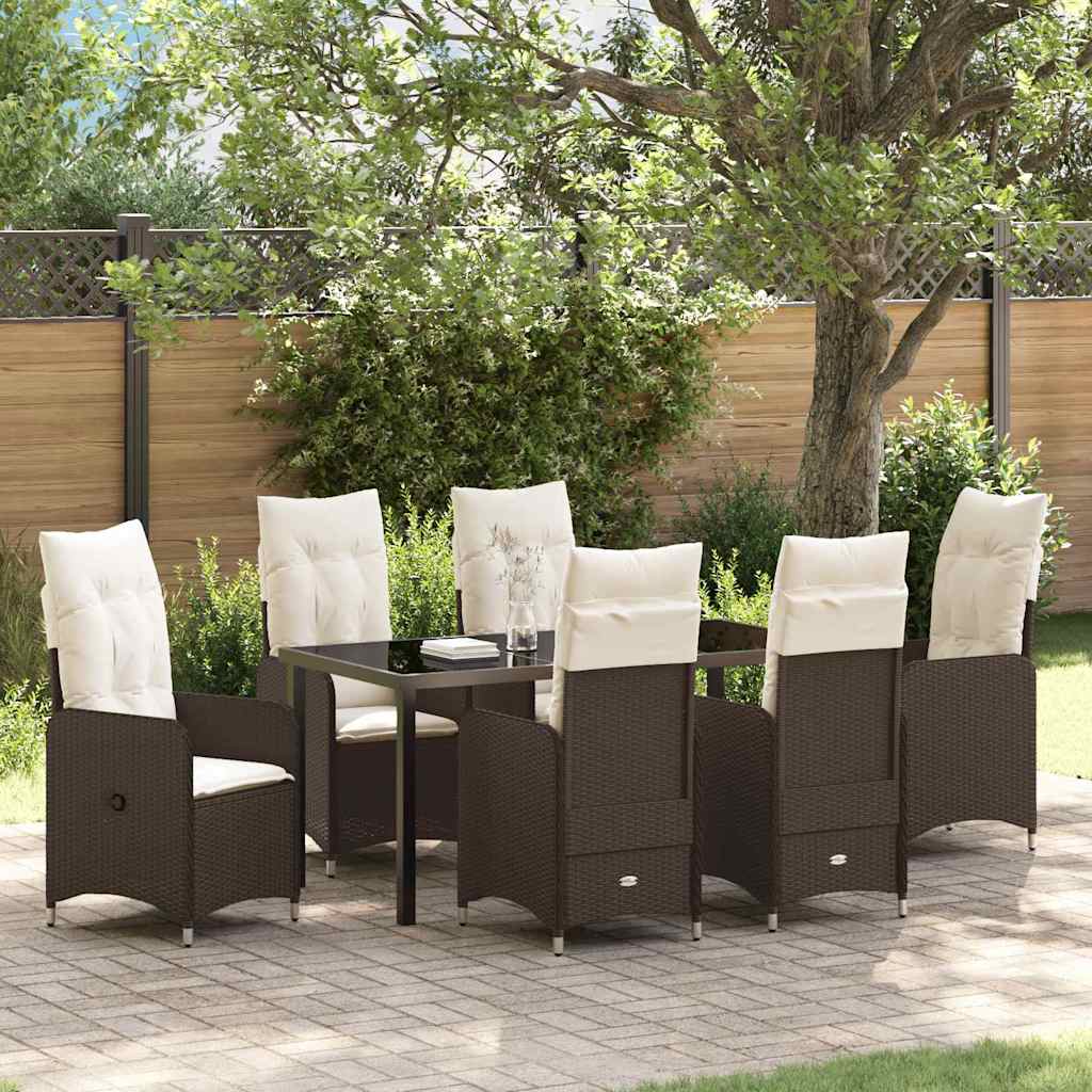 Garten Essgruppe 7 pcs Braun Poly-Rattan