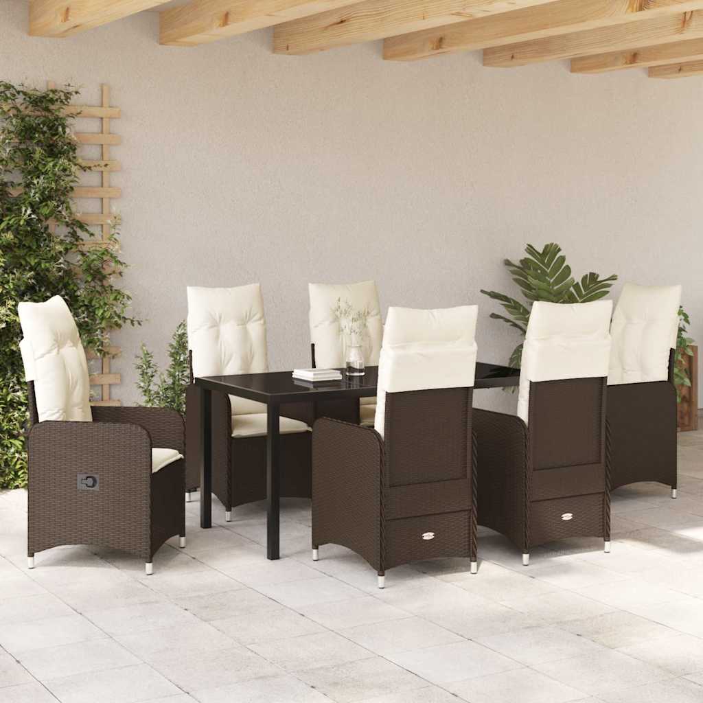 Garten Essgruppe 7 pcs Braun Poly-Rattan