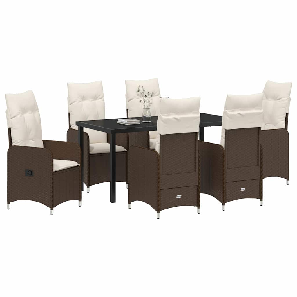 Garten Essgruppe 7 pcs Braun Poly-Rattan