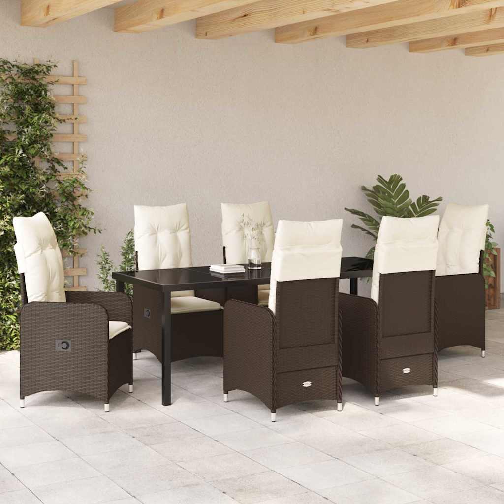 Garten Essgruppe 7 pcs Braun Poly-Rattan