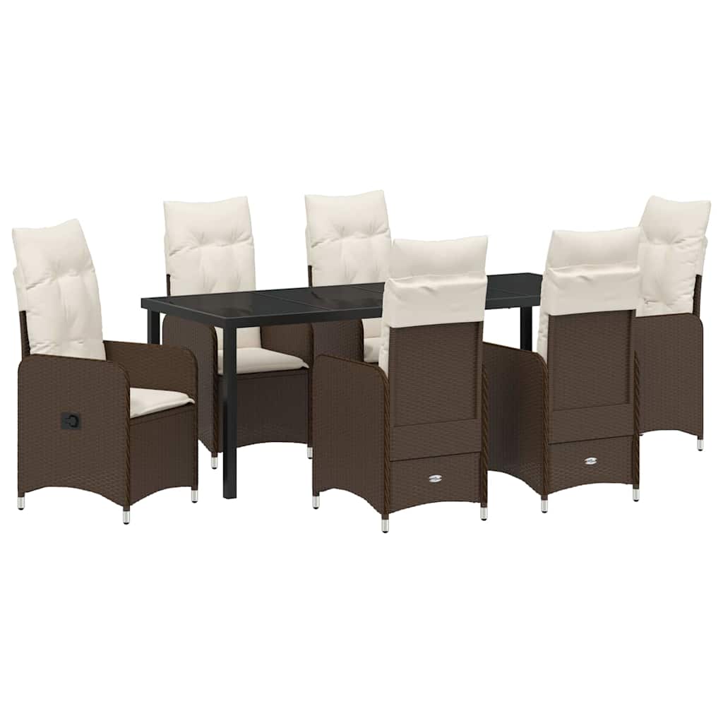 Garten Essgruppe 7 pcs Braun Poly-Rattan