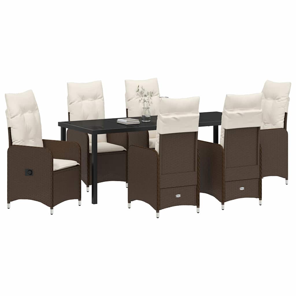 Garten Essgruppe 7 pcs Braun Poly-Rattan