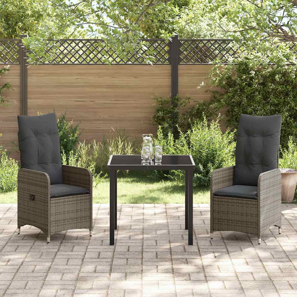 Garten Essgruppe 3 pcs Grau Poly-Rattan
