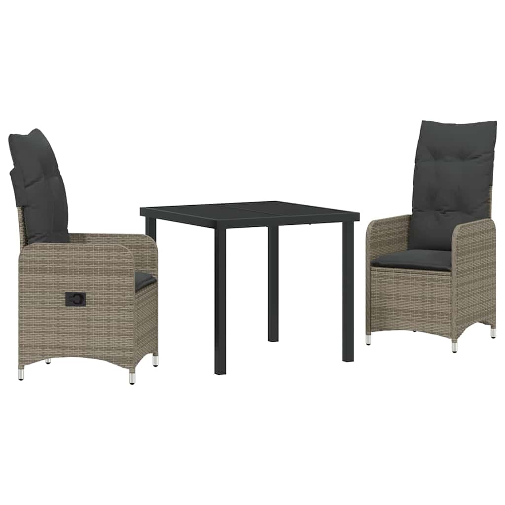 Garten Essgruppe 3 pcs Grau Poly-Rattan