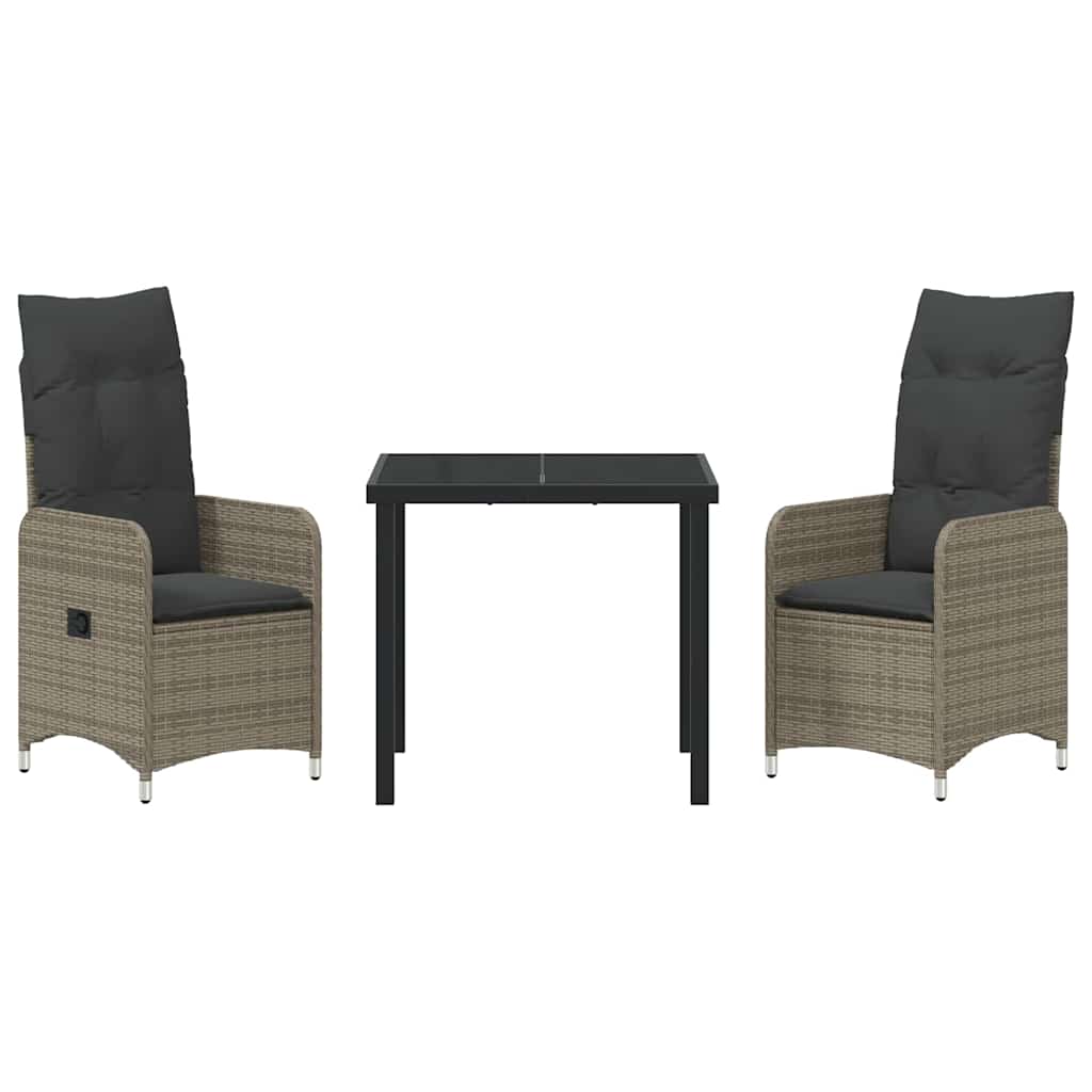 Garten Essgruppe 3 pcs Grau Poly-Rattan