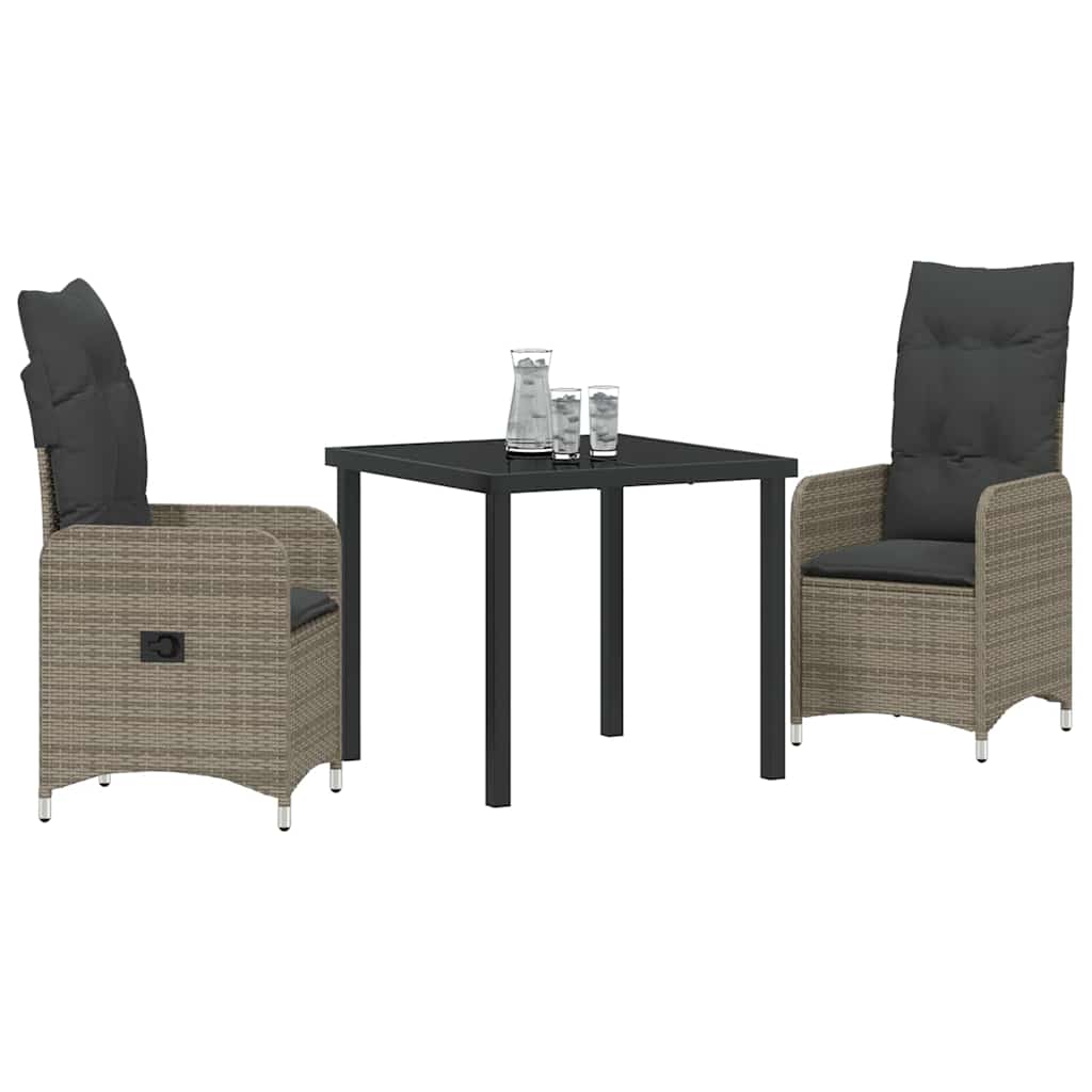 Garten Essgruppe 3 pcs Grau Poly-Rattan