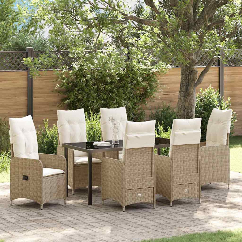 Garten Essgruppe 7 pcs Beige Poly-Rattan