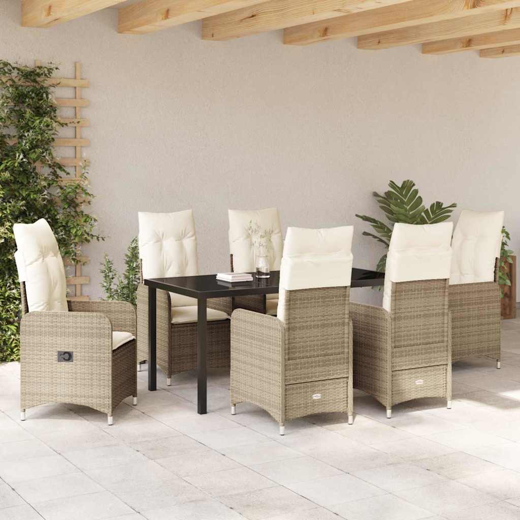 Garten Essgruppe 7 pcs Beige Poly-Rattan