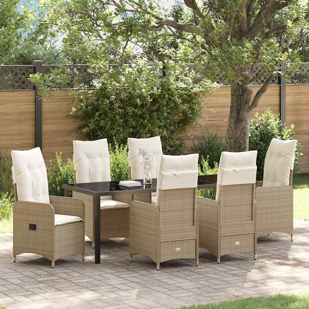 Garten Essgruppe 7 pcs Beige Poly-Rattan
