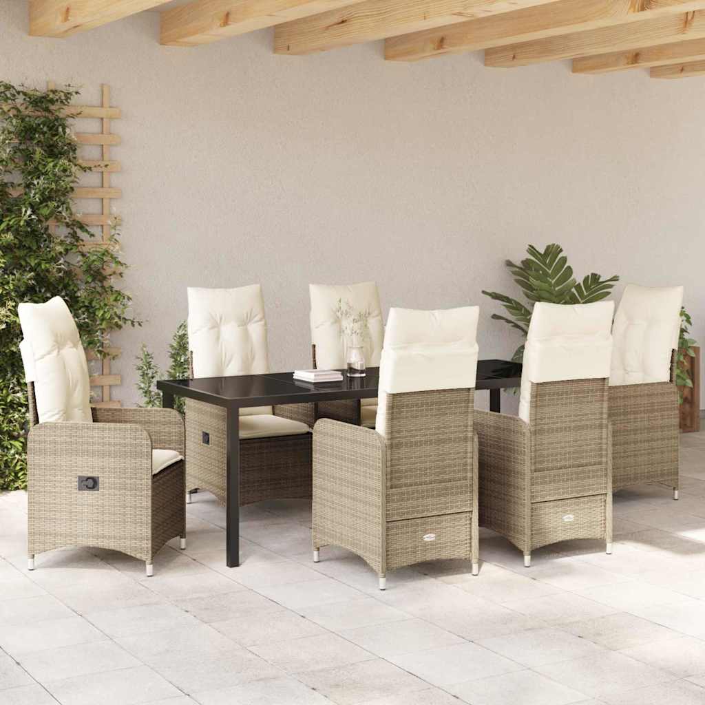Garten Essgruppe 7 pcs Beige Poly-Rattan