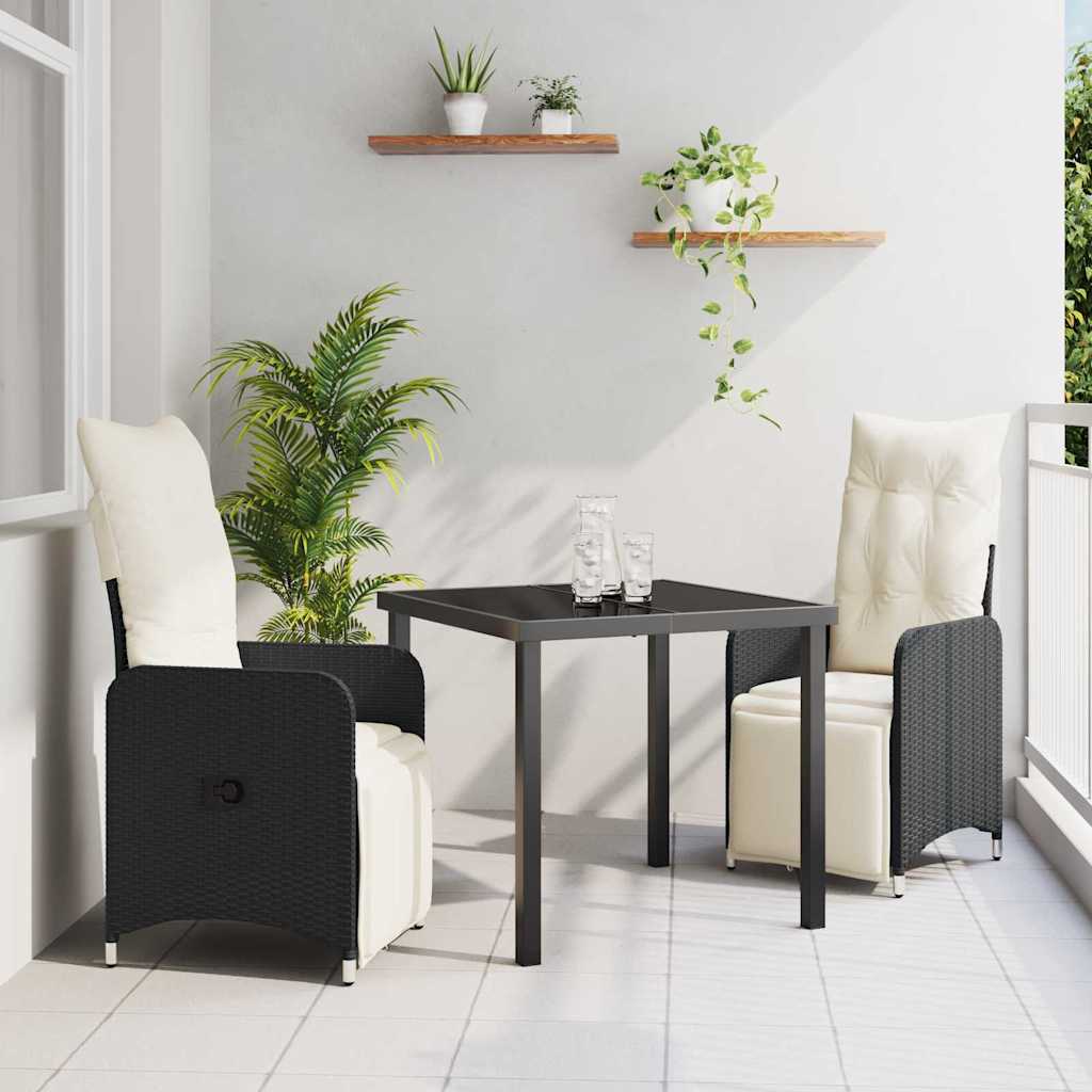 Garten Essgruppe 3 pcs Schwarz Poly-Rattan