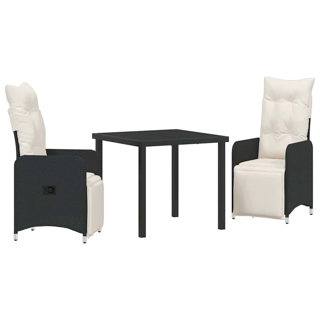 Garten Essgruppe 3 pcs Schwarz Poly-Rattan