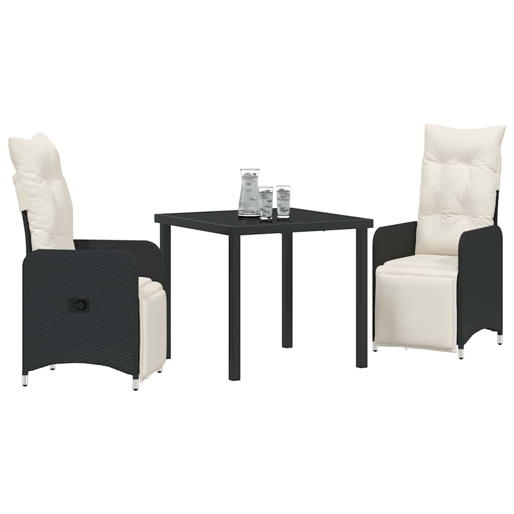 Garten Essgruppe 3 pcs Schwarz Poly-Rattan