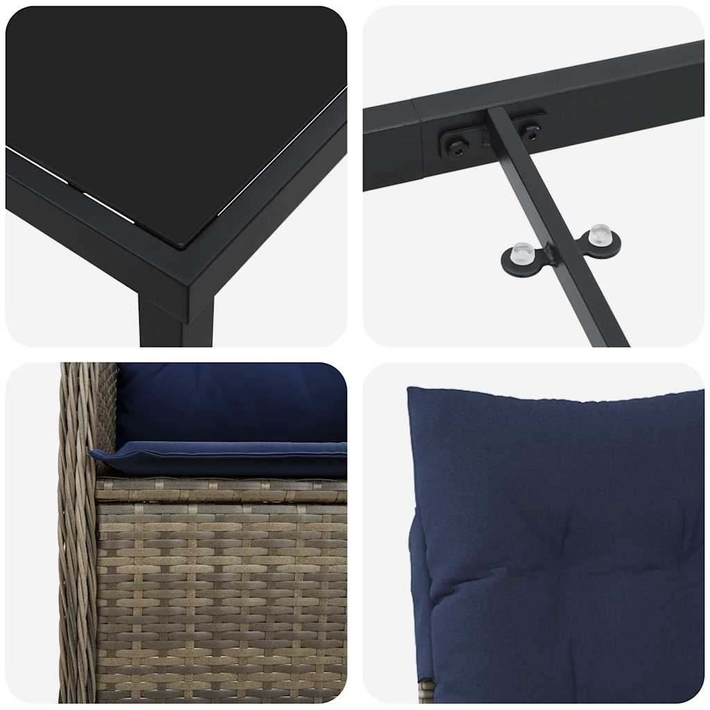Garten Essgruppe 7 pcs Schwarz Poly-Rattan