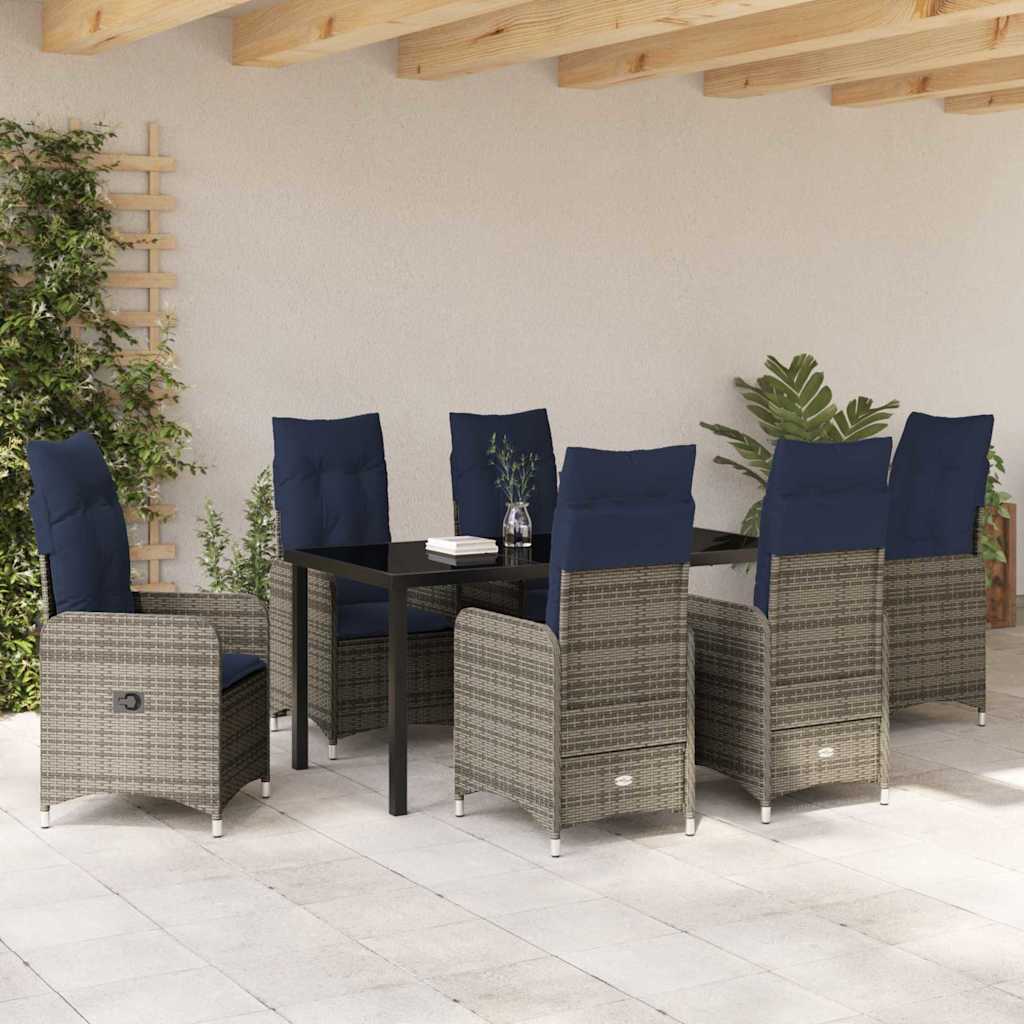 Garten Essgruppe 7 pcs Schwarz Poly-Rattan