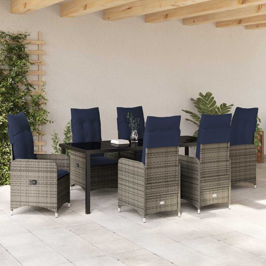 Garten Essgruppe 7 pcs Schwarz Poly-Rattan
