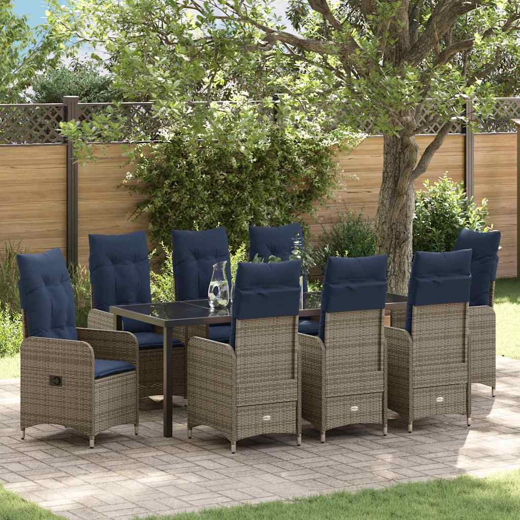 Garten Essgruppe 9 pcs Schwarz Poly-Rattan
