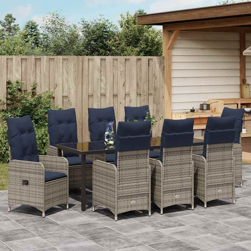 Garten Essgruppe 9 pcs Schwarz Poly-Rattan
