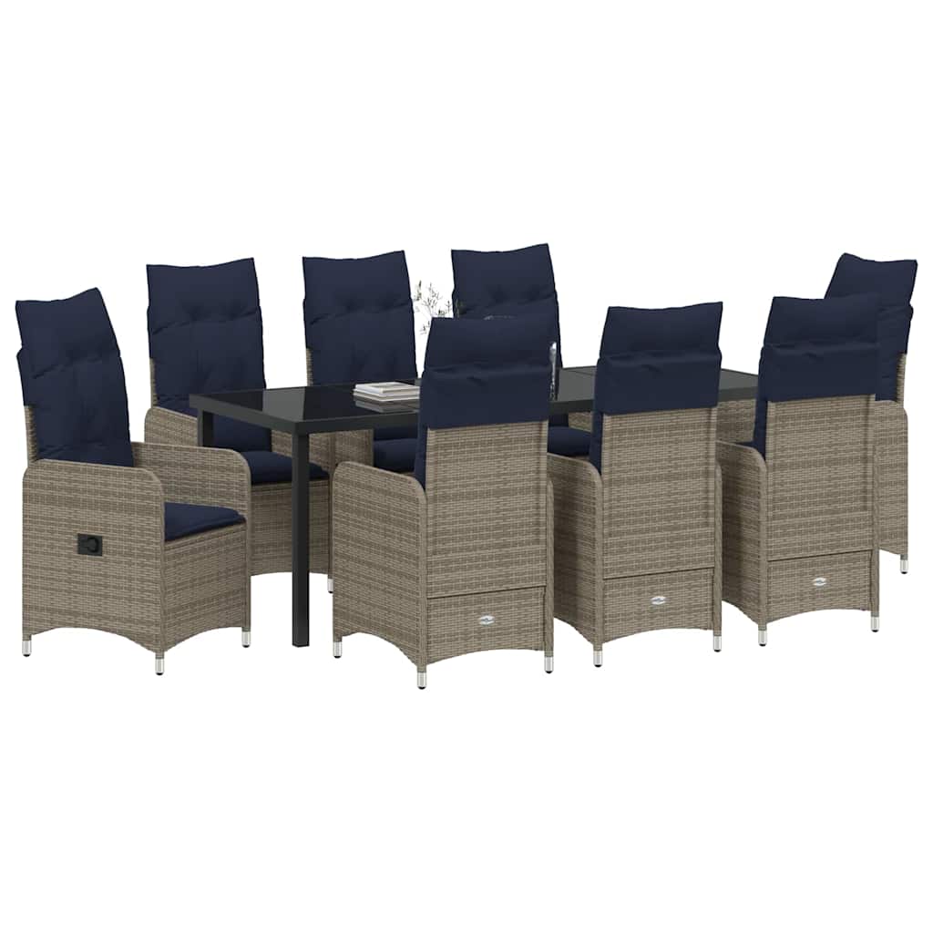 Garten Essgruppe 9 pcs Schwarz Poly-Rattan
