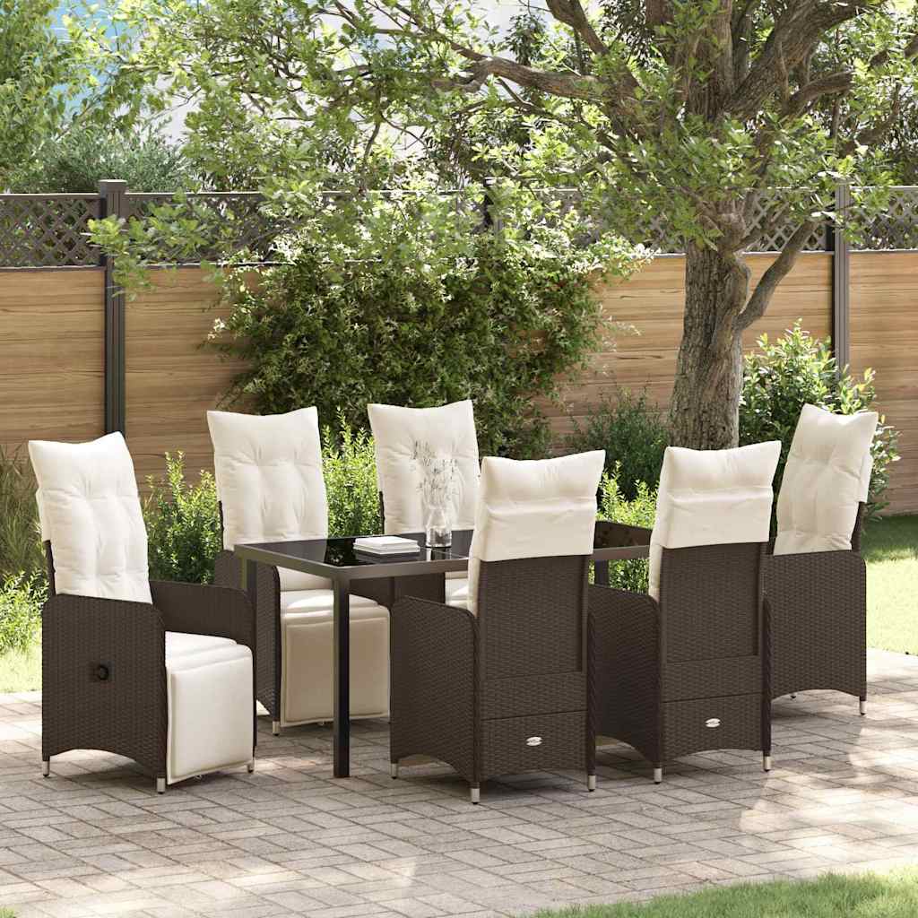 Garten Essgruppe 7 pcs Braun Poly-Rattan