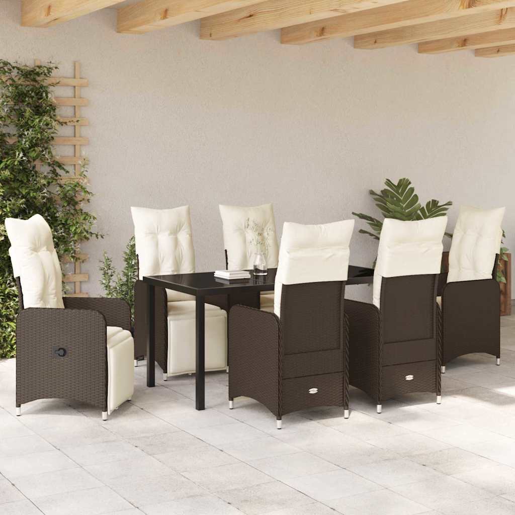 Garten Essgruppe 7 pcs Braun Poly-Rattan