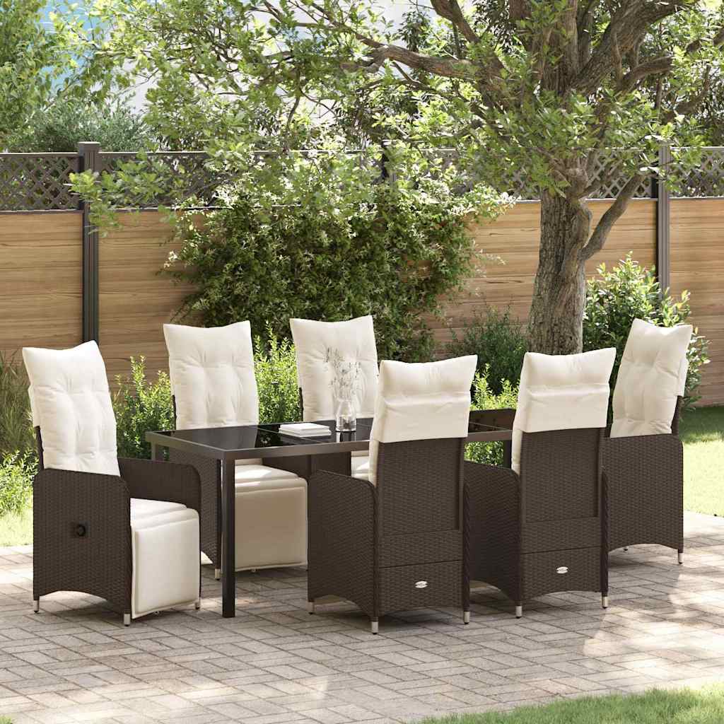 Garten Essgruppe 7 pcs Braun Poly-Rattan