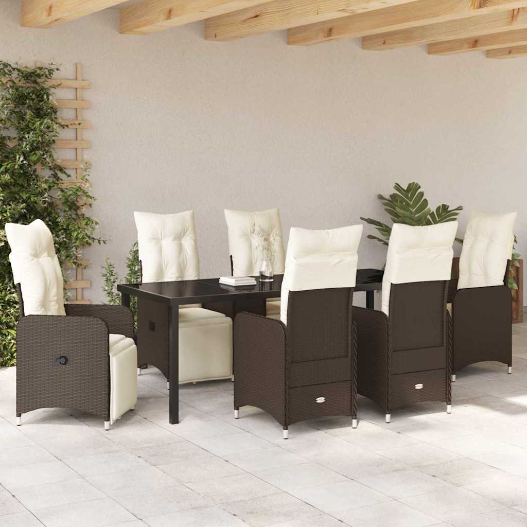 Garten Essgruppe 7 pcs Braun Poly-Rattan