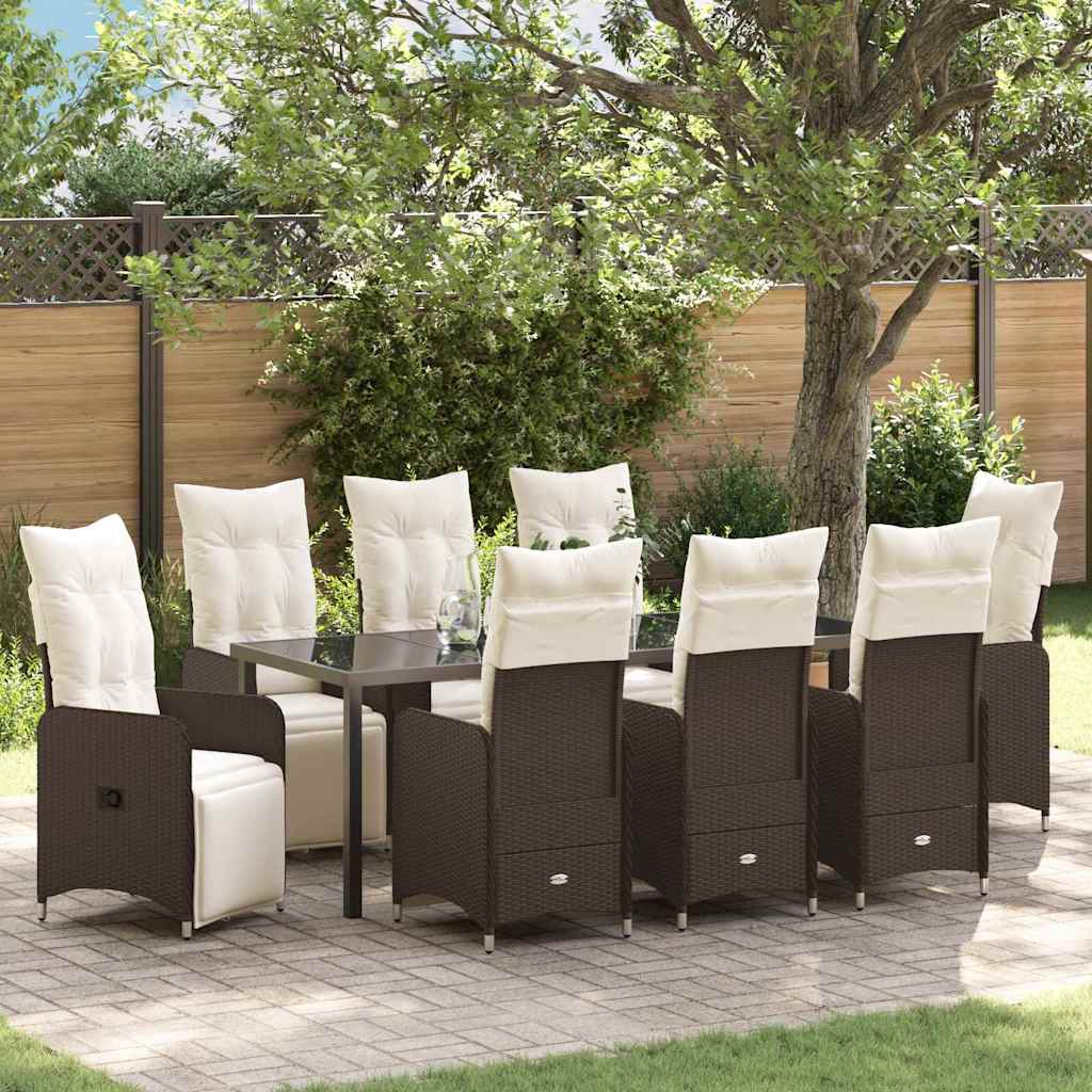 Garten Essgruppe 9 pcs Braun Poly-Rattan